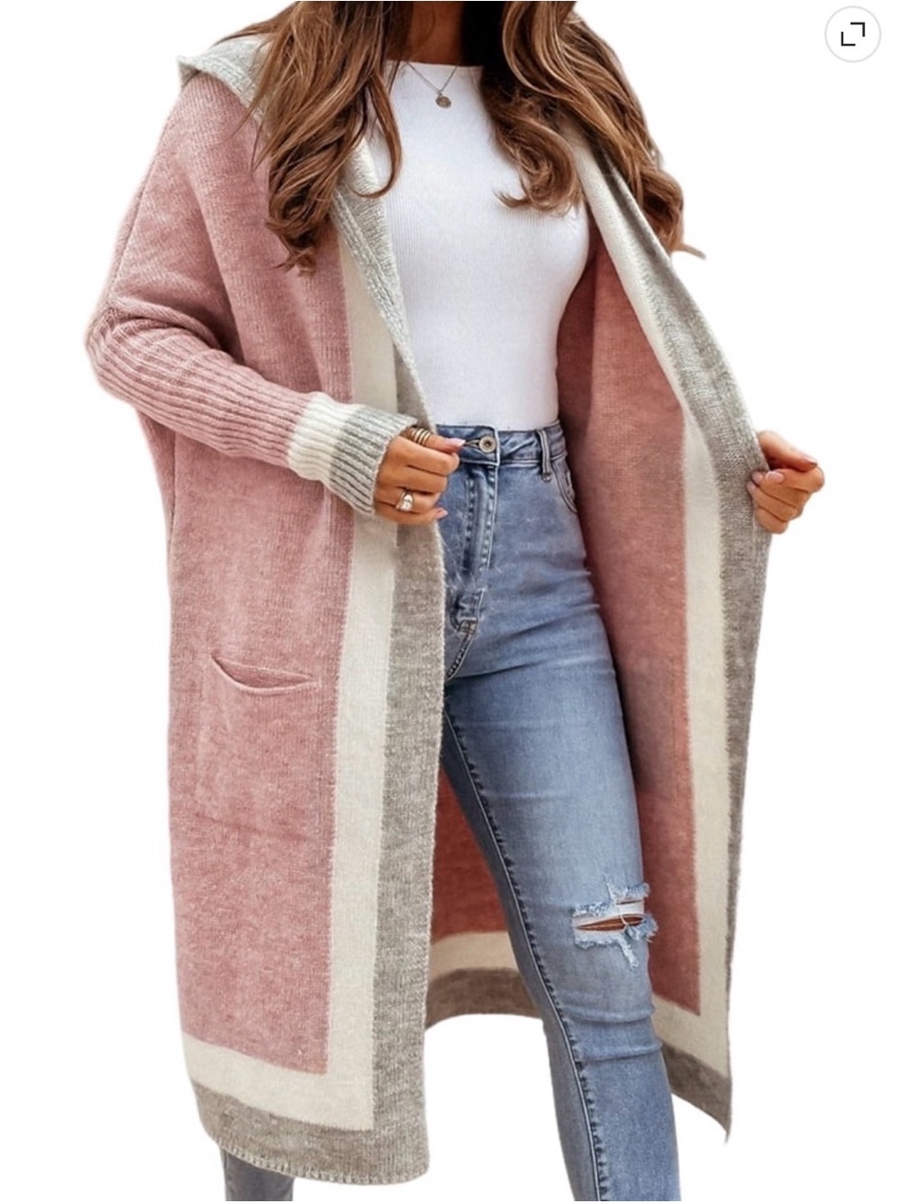 Oversized hooded long cardigan open-front sweater GUC XXL 2XL